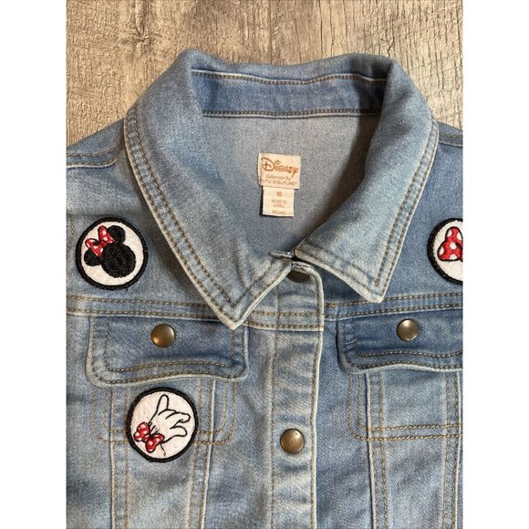 Disney Denim Jacket Youth Girls 10 Blue Distressed Stretch Applique Minnie - Picture 3 of 10